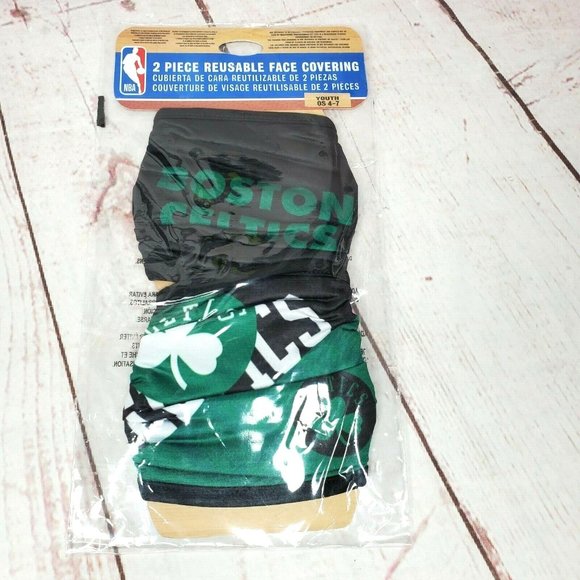 NBA Celtics Mask 2 Piece Reusable Face Covering Youth OS 4-7 - Picture 1 of 11